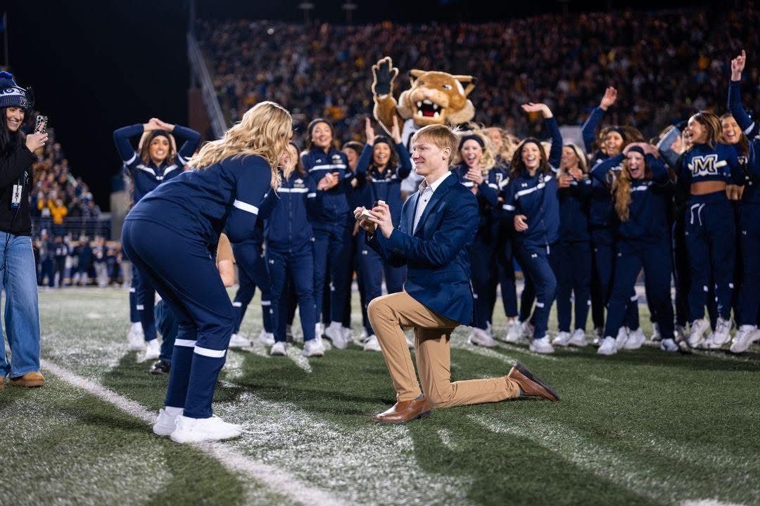 John's brother Chase proposing to Anna on the Bobcat Stadium field in front of 17,000 fans.